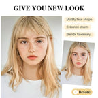 BOGSEA Clip in Bangs 100% Human Hair Bangs with Temples Bangs Hairpieces for Women Clip in Fake Bangs for Daily Wear (Light Blonde, Wispy Bangs)