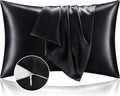 BEDELITE Satin Pillowcase with Zipper 2 Pack, Black Pillow Cases Standard Size, Super Soft and Cooling Similar to Silk Pillow Cases, Gift for Women Men(20x26 Inches)