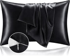 BEDELITE Satin Pillowcase with Zipper 2 Pack, Black Pillow Cases Standard Size, Super Soft and Cooling Similar to Silk Pillow Cases, Gift for Women Men(20x26 Inches)
