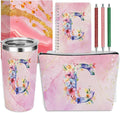 Personalized Gifts Monogrammed Birthday Gifts for Women, Cowerker Wife Sister Wedding Christmas Initial 20 oz Tumbler, Makeup Bag Cup Ballpoint Pens Journal Notebook 6 Set, (Aesthetic Pink Flower C)