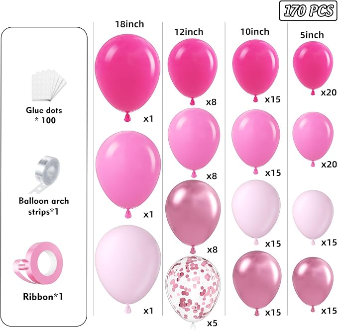 Pink Balloons Garland Arch Kit 170pcs, Hot Pink Metallic Pink Shades of Pink - Image 2
