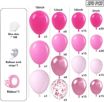 Pink Balloons Garland Arch Kit 170pcs, Hot Pink Metallic Pink Shades of Pink - Image 2