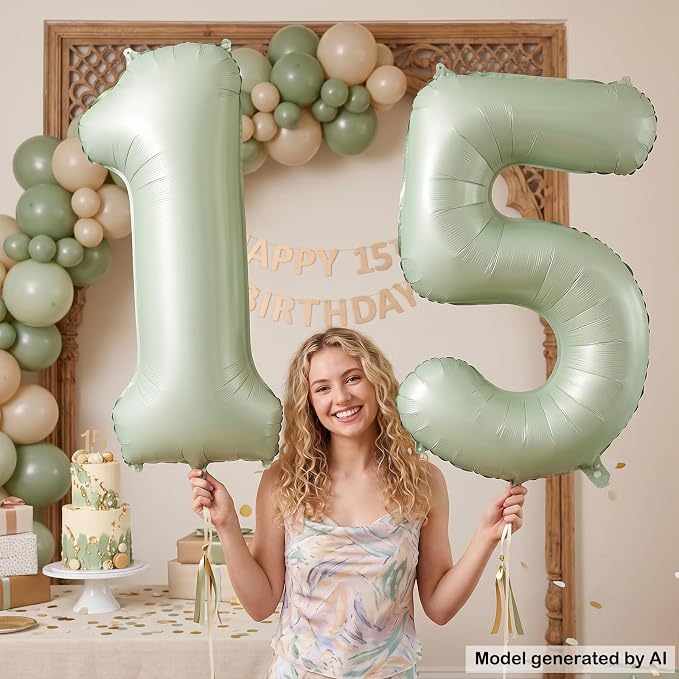 40 Inch Olive Green Number 15 Balloon - Image 5