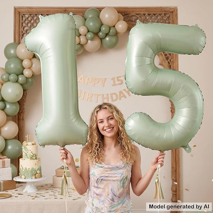40 Inch Olive Green Number 15 Balloon - Image 5