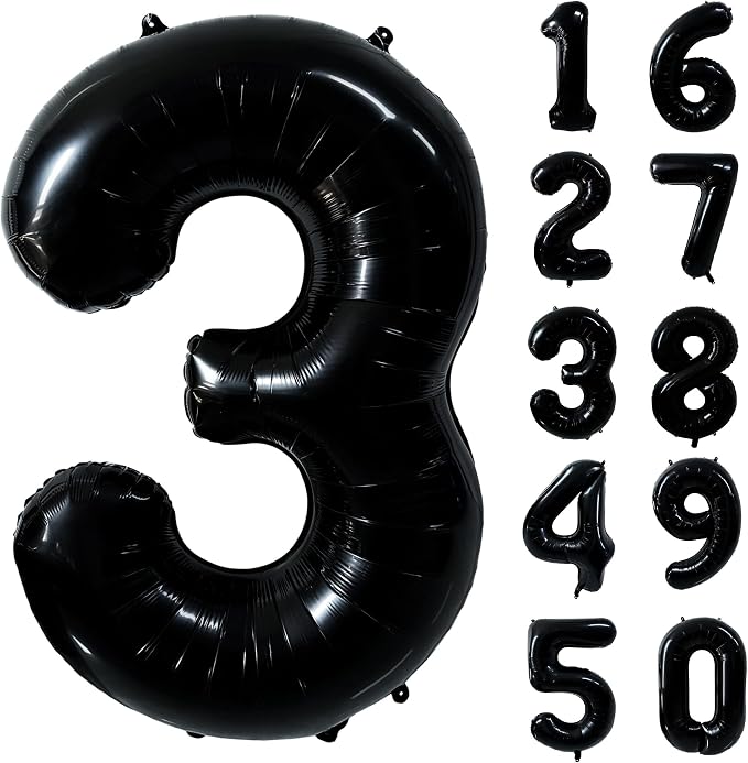 40 inch Black 3 Number Balloon Giant Foil Helium Balloons Black Large Digital by Yeodong