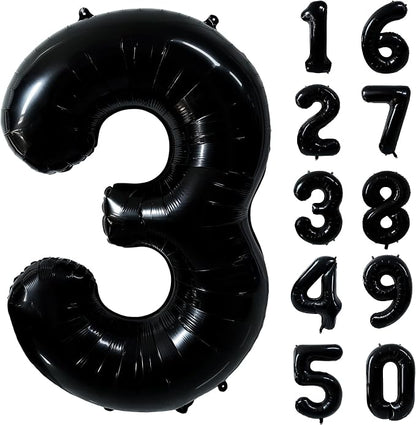 40 inch Black 3 Number Balloon Giant Foil Helium Balloons Black Large Digital by Yeodong