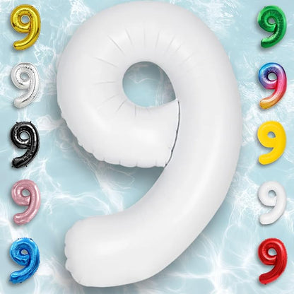 White Number Balloon 9 Mylar Foil Balloons 32 inch - Image 3