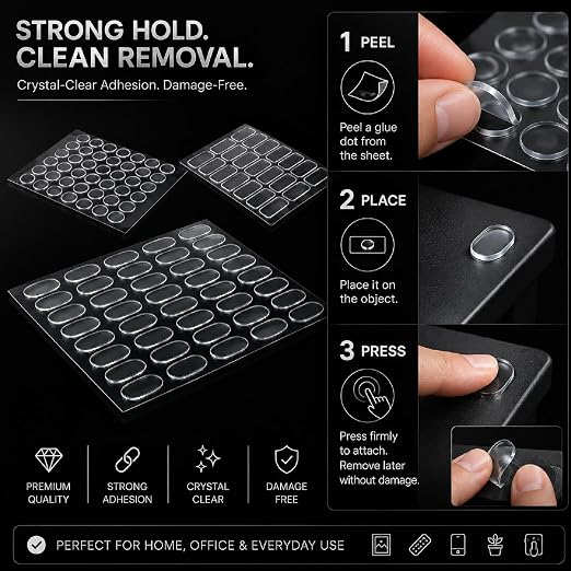 309 Pcs Clear Glue Dots Removable Sticky Tack 3 Sizes | Double Sided Waterproof - Image 6