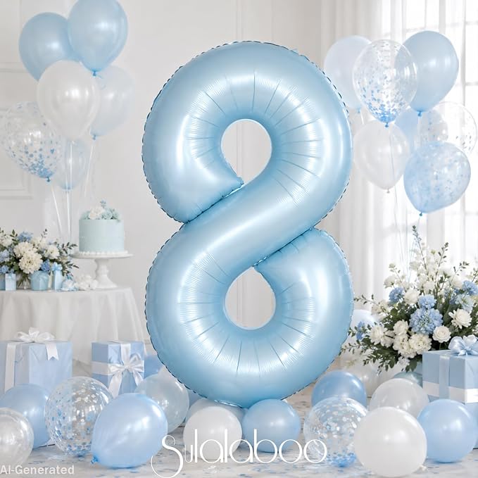 40 Inch Light Blue Number 8 Balloon 0-9 Big Helium Balloons | Large Giant - Image 3