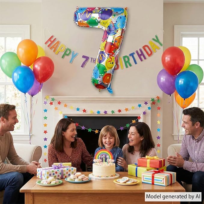 Rainbow Number 7 Balloon 40 Inch, Colorful Foil Number - Image 6