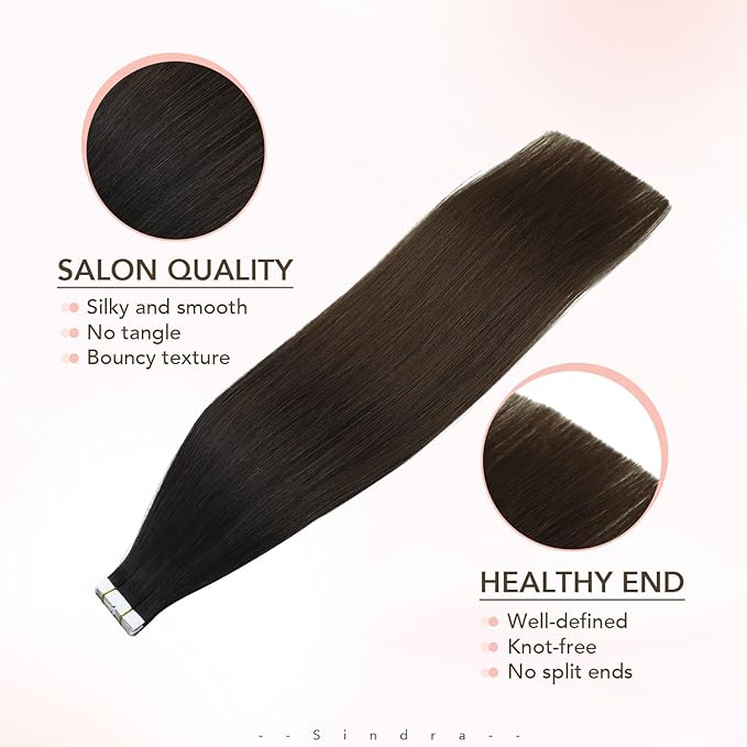 Sindra Invisi Edge Tape in Hair Extensions Human Hair, 18 Inch 50g 20pcs Natural Black to Medium Brown Invisible Extensions Natural Straight Seamless Injected Tape Ins