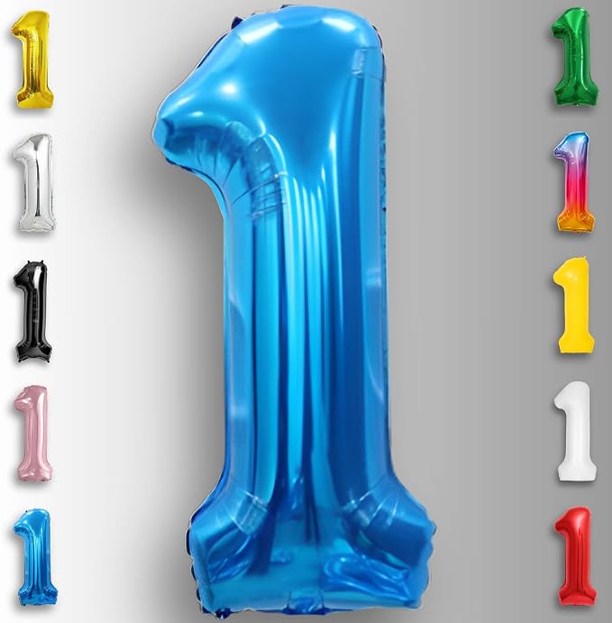 Blue Number Balloon 1 Mylar Foil Balloons 16 inch - Image 3