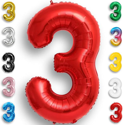 Red Number Balloon 3 Mylar Foil Balloons 16 inch by Unknown
