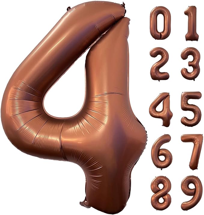 40 Inch Coffee Brown Number 4 Balloon Large Size Jumbo Digit Mylar Foil Retro by Lovoir