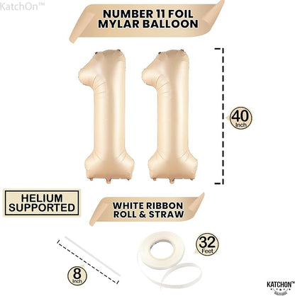 Katchon Caramel 11 Balloons Number 40 Inch | Retro Apricot Number 11 Balloons - Image 4