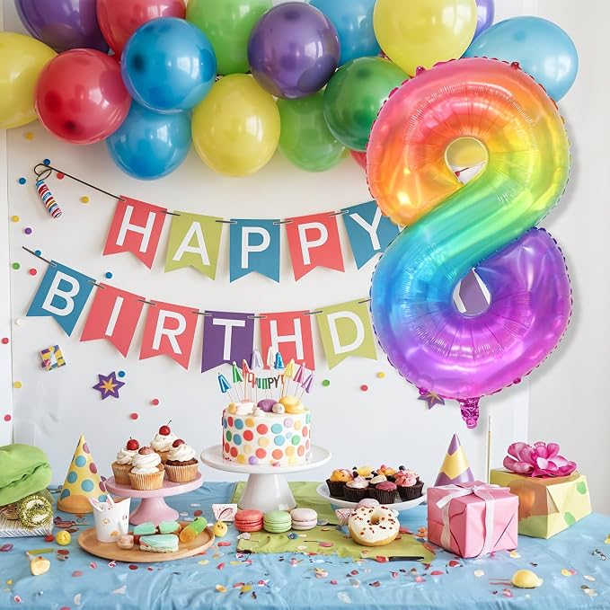 Foil 8 Balloon, Pastel Rainbow Number 8 Balloons - Image 6