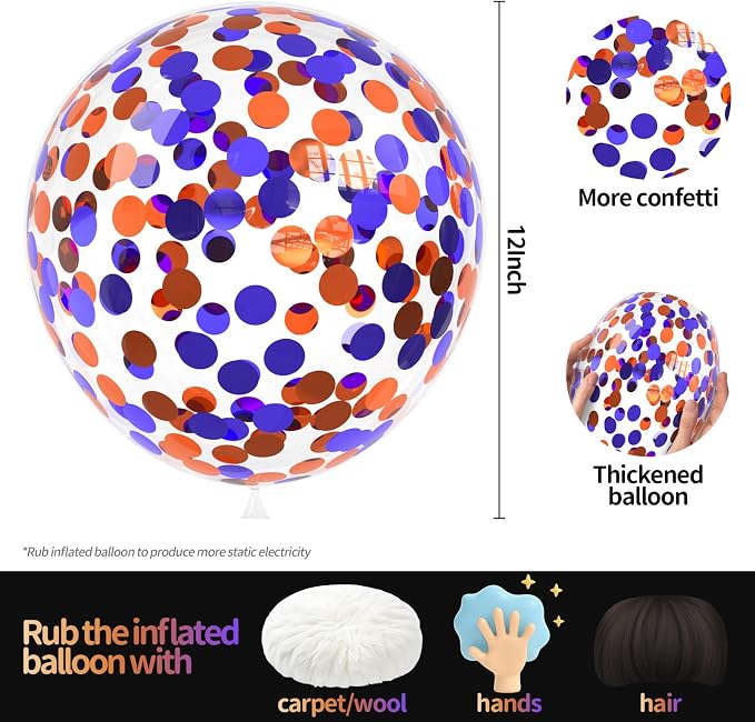 Orange Purple Confetti Balloons 25 Pcs, 12 Inch Thickened Clear Latex Balloon - Image 2