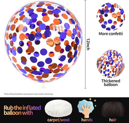 Orange Purple Confetti Balloons 25 Pcs, 12 Inch Thickened Clear Latex Balloon - Image 2