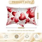 Silk Pillowcase for Hair and Skin Red Love Heart Satin Pillowcase Standard Size with Zipper Silky Soft Cooling Satin Pillowcase Sleeping for Women 20"x26"
