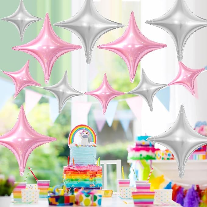 Pink Silver Star Balloons, 26Inch and 10Inch Pink Silver Quadrangle Helium - Image 4