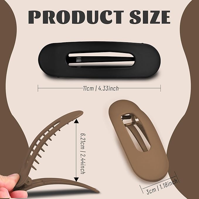 4 Pcs Flat Hair Clips for Women - Large Matte Flat Claw Clips for Thin Hair, Stylish Hair Accessories for Daily Styling, Matte Series (Deep Red, Black, Coffee, Dark Brown)