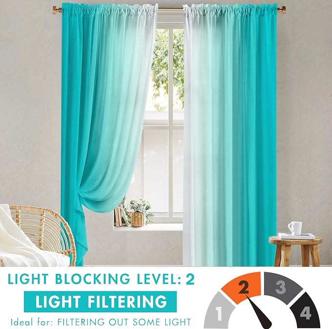 Turquoise Curtains for Living Room 84 Inch Length Teal Ombre Curtains 2 Panel - Image 6