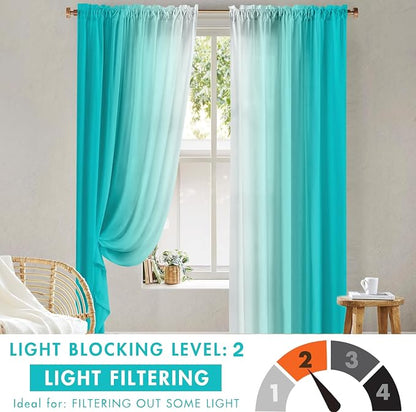 Turquoise Curtains for Living Room 84 Inch Length Teal Ombre Curtains 2 Panel - Image 6