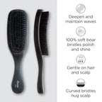 Diane Boar Curved Wave Brush for Men and Women - Black, Soft Bristles for Fine to Medium Hair - Use for Detangling, Smoothing, Wave Styles, Soft on Scalp, Restore Shine and Texture