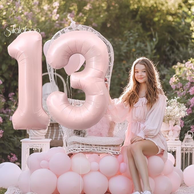 40 Inch Light Pink Number 13 Balloon 0-9 13th Foil Big Giant | Digital - Image 4