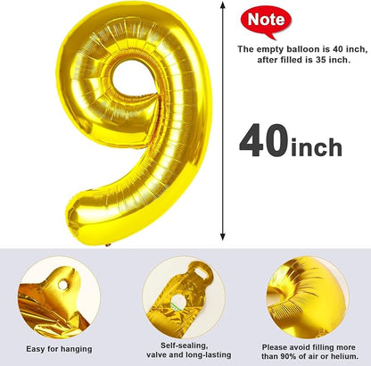 Number Balloon Gold Number 9 for 9 19 Birthday Party Decorations, 40 Inch | - Image 6