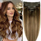 Straight Clip In Hair Extensions Real Human Hair 8Pcs Clip In Balayage Chocolate Brown to Caramel Blonde Human Hair Extensions with 18Clips Lace Weft 120g 20inch