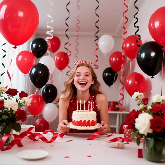 Red and Black Balloons 100Pack 12 inch Matte Black Red and White Latex Balloon - Image 6