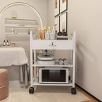 Paddie Salon Beauty Cabinet Cart Trolley 2-Layer Rolling Storage Drawer Organizer Wheels Lockable Tool Salon Station Barber Stylist Equipment Makeup Spa Cart (White-3 Layer)