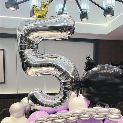 Silver Number 6 Balloon with Crown, 40 inch Silver Number Balloon 6th Birthday - Image 4