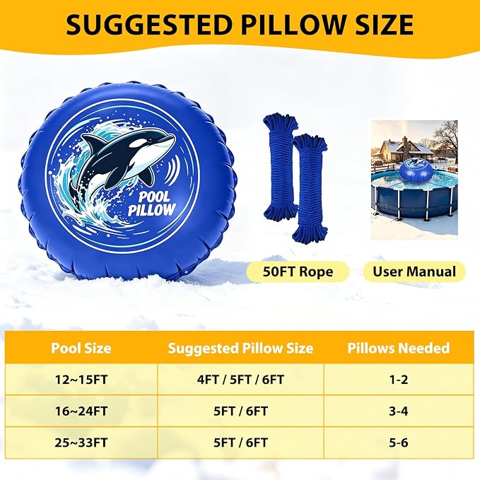 4x4FT Winter Pool Pillows for Above Ground Pools Closing Reusable | Winterizing - Image 3