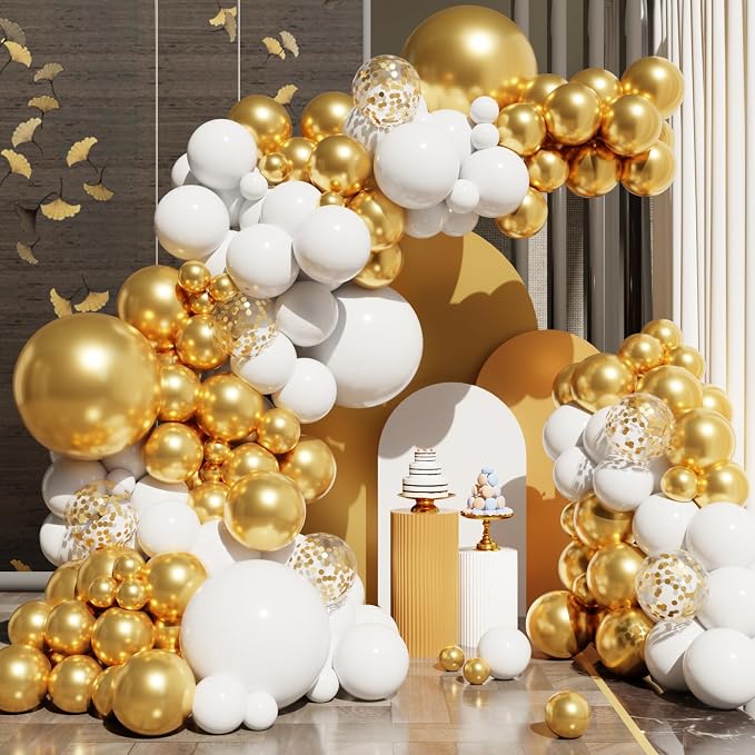 White and Gold Balloons Arch Kit, Engagements, Bridal Shower, Anniversary by NOTHOME