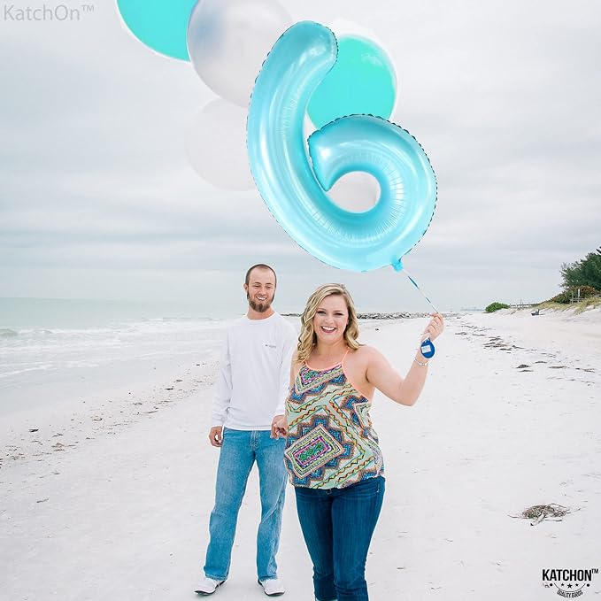 KatchOn Giant Light Blue Number 6 Balloon - Image 8
