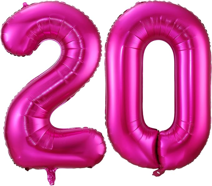 Hot Pink 20 Balloon Numbers, 40 Inch 20 Birthday Balloon Foil Mylar Number 20 by BBPOOL