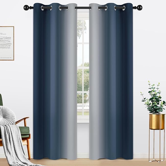 Yakamok Ombre Curtains Navy Blue and Greyish White by Yakamok