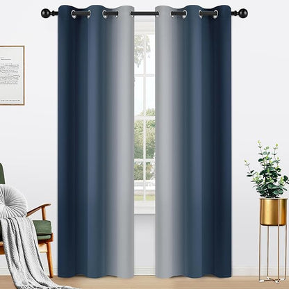 Yakamok Ombre Curtains Navy Blue and Greyish White by Yakamok