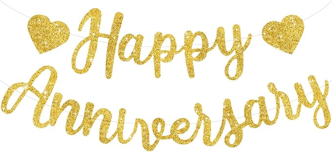 BEISHIDA Pre-Strung Glitter Gold Happy Anniversary Banner Wedding Decor | Happy by Beishida