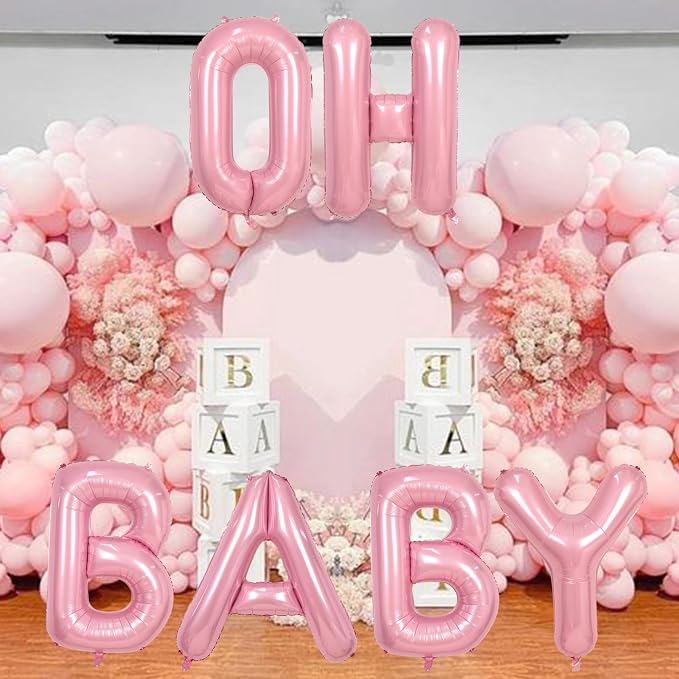 40 Inch Pastel Pink OH BABY Balloon - Image 6