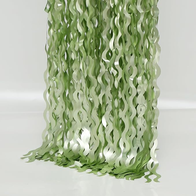 4 Pack Sage Green Wavy Metallic Tinsel Foil Fringe Curtains 3.3x6.6 Feet - Image 7