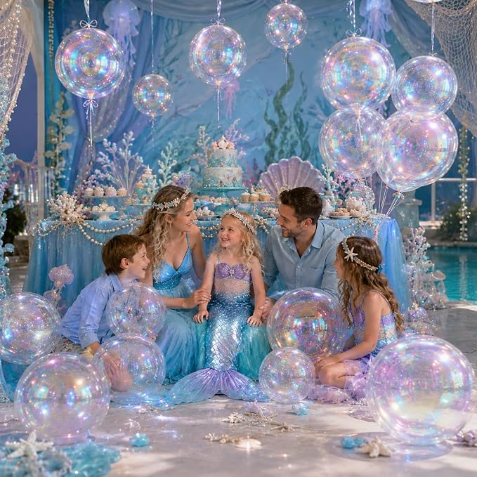 14 Pcs Iridescent Round Foil Balloons Mermaid Holographic Balloons | Iridescent - Image 4