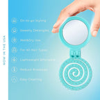 Mini Detangler Travel Hair Brush with Mirror, Makaron Hair Brushes for Women, Men and Kids, Unique 3D Flexible Design for All Hair Types, Styling Accessory, Travel Essentials for Women (BLUE)