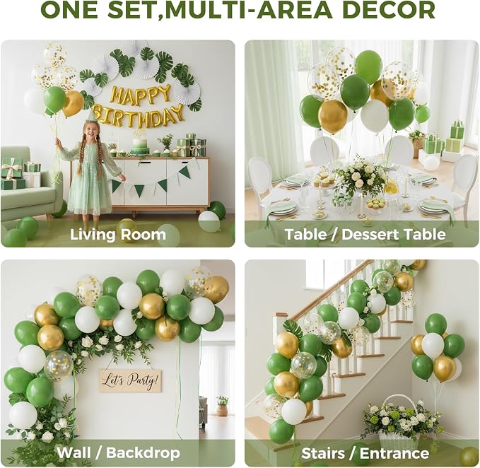 LovesTown Sage Green Gold and White Balloons - Image 4