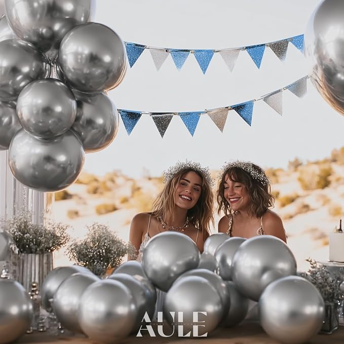 AULE 50Pcs Metallic 12 Inch Silver Chrome Helium Shiny Balloon | Chrome Helium - Image 3