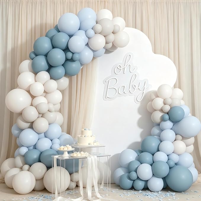 Dusty Blue Sand White Balloon Garland Arch Kit | Light Blue White Balloons - Image 7