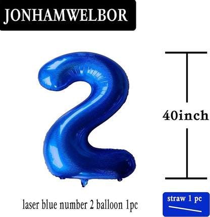 Jonhamwelbor 40 Inch Laser Blue Number 2 Balloon Foil Mylar Giant Balloon - Image 2