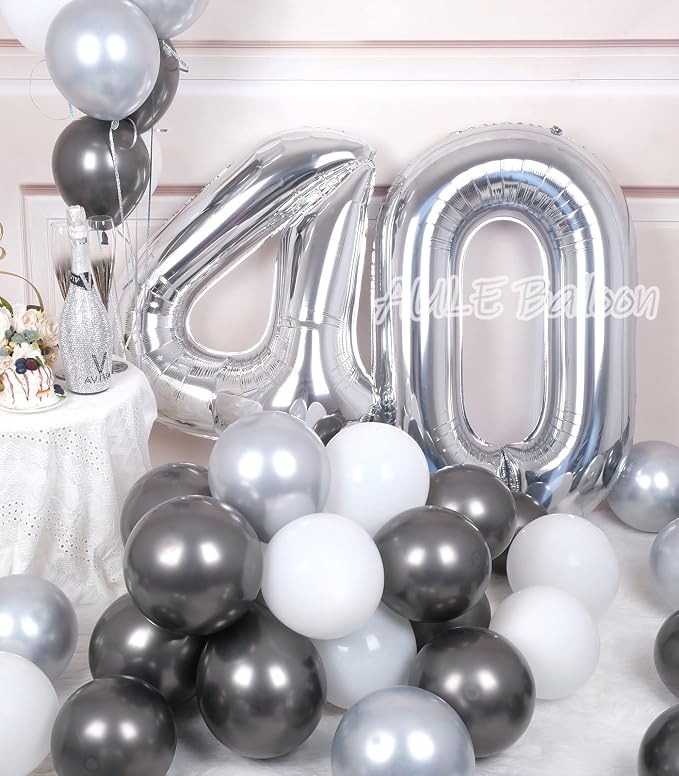 AULE 40 Inch Silver 40 Balloon Number Foil 0-9 Birthday Big Numbers | Birthday - Image 3
